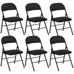 HOMCOM Set of 6 Metal Foldable Chairs, Linen Padded Folding Chairs with Cushion Seat and Open Back for Indoor, Black