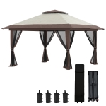 Outsunny 13' x 13' Pop Up Gazebo Instant Canopy Tent Shelter with 2-Tier Roof, Carry Bag, Wight Bags for Outdoor, Garden, Beige
