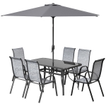 Outsunny 8 Pieces Patio Furniture Set with 9Ft Patio Umbrella, Outdoor Dining Table and Chairs, Mixed Gray