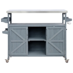 Outdoor Kitchen Island with Spice and Towel Rack, Lockable Wheels, Rolling Bar Cart with Stainless Steel Top, 50" L x 18.5" W x 36.5" H, Slate Blue