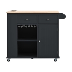 Kitchen Cart with Power Outlet, Drop Leaf, Wine Rack, Adjustable Shelves, Central Island with Lockable Wheels, 40" L x 29.5" W x 34" H, Black