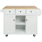 Kitchen Cart with 5 Wheels, 3 Drawers, Storage Cabinet, Central Island with Rubberwood Drop-Leaf Countertop, 53" L x 29.5" W x 37" H, White