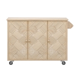 Coastal Kitchen Island Cart with Drop Leaf, Handwoven Ash Veneer Doors, Adjustable Shelves, Lockable Wheels, 51" L x 29.5" W x 36" H, Natural