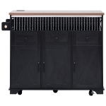 Farmhouse Kitchen Island Cart with Beaded Drape, Power Outlet, Drop Leaf, Adjustable Shelves, Perfect for Kitchen and Dining Room, Black