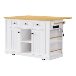 Kitchen Island with Internal Racks, Drop Leaf, Power Outlet, Rolling Cart on 5 Wheels with Adjustable Shelves, 50" L x 29.5" W x 36.5" H, White