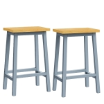 Solid Wood Bar Stools Set of 2, Tall Kitchen Counter Stools with Footrests, Farmhouse Style, Anti-Scratch Pads, 16" L x 11" W x 25.5" H, Gray+Blue