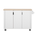Fluted Kitchen Island with Drop Leaf, Internal Storage Rack, Rolling Kitchen Cart with Towel Rack, Adjustable Shelves, Smooth Curved Edge, White