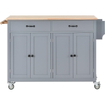 Kitchen Island Cart with 4-Door Cabinet, 2 Drawers, Solid Wood Top, Locking Wheels, Spice and Towel Racks, 54.5" L x 18.5" W x 36" H, Blue