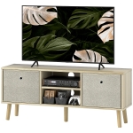HOMCOM Modern TV Stand Cabinet with Foldable Drawers and Shelves for Living Room, Bedroom, Natural