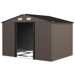Outsunny 9.1'x6.4'x6.3' Garden Storage Shed w/ Foundation Kit Metal Tool Storage House w/ Double Doors Brown