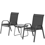 Outsunny Outdoor Bistro Set of 3, 3-Piece Patio Set with Breathable Mesh Fabric, Stackable Chairs and Square Table, Black