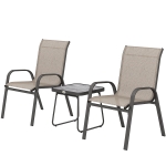 Outsunny Outdoor Bistro Set of 3, 3-Piece Patio Set with Breathable Mesh Fabric, Stackable Chairs and Square Table, Brown