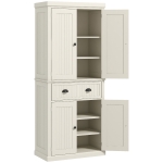 HOMCOM 72" Kitchen Pantry Storage Cabinet, Cupboard w/ 4 Doors and 3 Adjustable Shelves, Large Central Drawer, Cream White