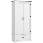 HOMCOM 69" Tall Farmhouse Kitchen Pantry Cabinet with 2 Doors, Drawer and Adjustable Shelves for Dining Room, White