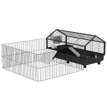 PawHut Small Animal Playpen Cage with Rolling Caster, Water Bottle 46.5"