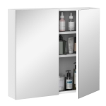kleankin Bathroom Mirrored Cabinet, 24"x22" Steel Frame Medicine Cabinet, Wall-Mounted Storage Organizer with Double Doors, White