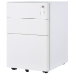 Vinsetto 3 Drawer Filing Cabinet, Steel Home Office Storage Cabinet with Wheels, Lock for A4, Letters, Legal-sized Files, White