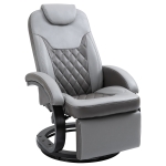 HOMCOM Faux Leather Manual Recliner, Adjustable Swivel Lounge Chair, Armchair with Footrest and Round Base for Living Room, Gray