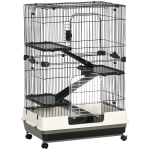 PawHut 32"L 4-Level Small Animal Cage Rabbit Hutch with Universal Lockable Wheels, Slide-out Tray for Bunny, Chinchillas, Ferret, Black
