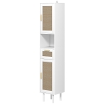 HOMCOM Tall Bathroom Cabinet with Rattan Doors, Freestanding Bathroom Storage Cabinet with Adjustable Shelves, White
