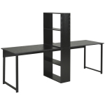 HOMCOM 88" Extra Long 2-Person Computer Desk with Storage Shelves Combo, Double Workstation Storage Study Writing Table for Home Office, Bookshelf, Black