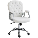 Vinsetto Button Tufted Desk Chair, Home Office Chair with Padded Armrests, Adjustable Height and Swivel Wheels, White