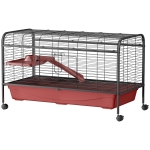 PawHut 48" L Small Animal Cage, Pet Play House for Rabbit Hutch or Ferret with Feeder, Rolling Wheels, Platform, Ramp