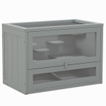 PawHut 2-Level Hamster Cage with Openable Top, Door, Shelf, Ladder, Gray