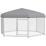 PawHut 6.9' x 6.1' x 4.9' Dog Kennel Outdoor for Medium and Large-Sized Dogs with Waterproof UV Resistant Roof, Silver
