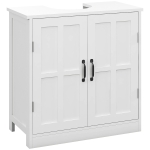 kleankin Pedestal Sink Storage Cabinet, Under Sink Cabinet with 2 Doors and Adjustable Shelf, Bathroom Vanity with U-Shape Cut-Out, White