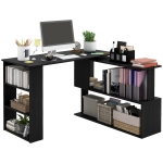 HOMCOM L Shaped Desk, Corner Computer Desk, 360 Degree Rotating Home Office Desk with Storage Shelves, Writing Table Workstation, Black