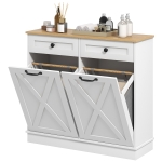 HOMCOM Tilt Out Laundry Hamper Cabinet, Bathroom Storage Cabinet with 2 Removable Baskets and 2 Drawers, White
