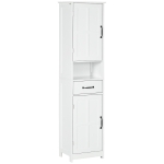 kleankin Modern Bathroom Cabinet, Narrow Storage Cabinet with Open Shelf, Drawer, Recessed Doors and Adjustable Shelves, White