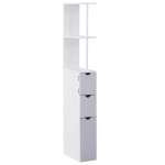 HOMCOM 54" Tall Bathroom Storage Cabinet, Freestanding Linen Tower with 2-Tier Shelf and Drawers, Narrow Side Floor Organizer, White