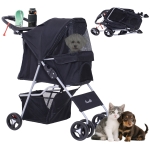 PawHut Dog Stroller, One-click Folding Pet Stroller with Cup Holder, 4 Wheels Travel Carrier w/ Brakes, 360° Swiveling Front Wheels, Storage Basket, for XS/Small Dogs Cats, Black