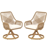 Outsunny Patio Swivel Chairs Set of 2, Rattan Patio Dining Chairs with Soft Cushions for Backyard, Lawn, Porch, or Garden, Khaki