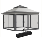 Outsunny 10.7 x 10.7ft Pop Up Gazebo, Adjustable Instant Sun Shelter with UV30+ Roof Cover, Removable Mesh Curtains, Light Grey