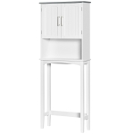 kleankin Modern Over The Toilet Storage Cabinet, Double Door Over Toilet Bathroom Organizer with Adjustable Shelf and Open Shelf, Space Saver, White