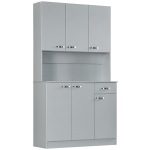 HOMCOM 71" Kitchen Pantry Cabinet, Tall Storage Cabinet with Microwave Stand, Modern Kitchen Hutch with Countertop, 6 Doors, Storage Drawer, 3 Adjustable Shelves for Living Room, Dining Room, Gray