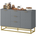HOMCOM Sideboard Storage Cabinet with 3 Drawers, Adjustable Shelves and Doors, Kitchen Buffet Cabinet for Dining Room, Grey