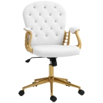 Vinsetto Velvet Office Desk Chair Button Tufted Vanity Chair with Swivel Wheels, Adjustable Height and Tilt Function, Cream White