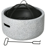 Outsunny 18" Round Outdoor Fire Pit Firepit Fireplace Wood-burning with Spark Screen Poker for Backyard Camping Bonfire, Grey