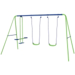 Outsunny 3 in 1 Metal Swing Set with Double Swings, Glider for Backyard, Outdoor, Playgroundt, Green