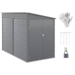 Outsunny 4.6' x 9' Outdoor Storage Shed, Lean to Metal Shed with Foundation Kit, Lockable Doors and Gloves for Patio, Lawn, Gray