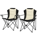 Outsunny 2 Pack Folding Camping Chairs, High Back Folding Chairs w/ Cup Holder, Padded Camping Chairs for Outdoor Events, Cream