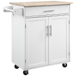 HOMCOM Kitchen Trolley Mobile Kitchen Island on Wheels Serving Cart Wooden Storage w/ Drawer and Towel Bar White