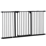 PawHut 29"-58" Wide Pet Gate with Door Dog Gate and Barrier Indoor for Stairs Includes 7", 8", 12" Extensions Kit, 30 Inch Tall Pressure-Mounted Safety Gate, Black