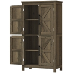 HOMCOM Bathroom Floor Storage Cabinet, Farmhouse Bathroom Cabinet with 4 Doors and Adjustable Shelf, Brown