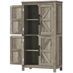 HOMCOM Bathroom Floor Storage Cabinet, Farmhouse Bathroom Cabinet with 4 Doors and Adjustable Shelf, Light Gray