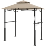Outsunny 8' x 5' Outdoor Grill Gazebo, Barbecue Gazebo Shelter with LED Light, 2 Side Shelves, Hooks, Bottle Opener, Khaki
